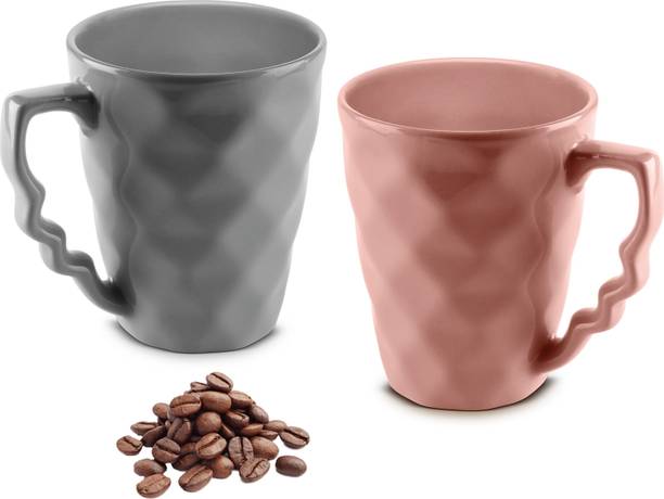 Urban Chef PRISM Ceramic Handcrafted Shine Matte PINK & GREY- Microwave Safe Coffee / Milk with Handle Ideal Best For Self Use Or Gift for Friends, Anniversary, Birthday ( Set of 2, 225 ML EACH ) Ceramic Coffee Mug