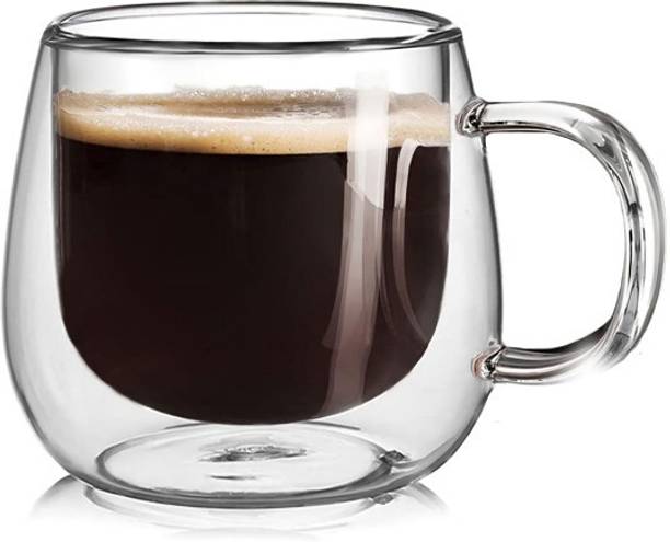 Homiora Borosilicate glass Insulated tea cup/mugs, Latte cup, Cappuccino glass cup Glass Coffee Mug