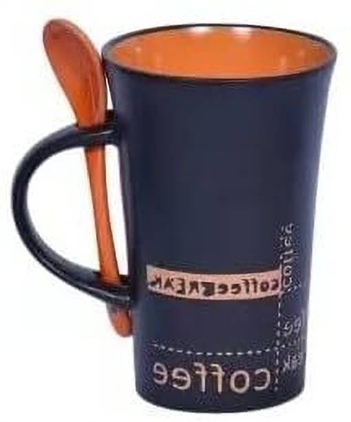 RD STORE Orange Ceramic Coffee Cup With Ceramic Spoon Ceramic Coffee (300 ml) Ceramic Coffee Mug