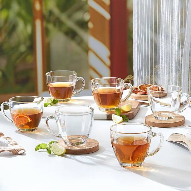 BOROSIL Oasis Tea/Coffee Set, Borosilicate Tuff Glass Made in India Cup Set Glass Coffee Mug