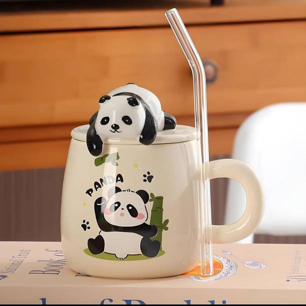 TIED RIBBONS Panda Ceramic Coffee with Lid 450ML – Premium Tea Cup, Gift Item Ceramic Coffee Mug