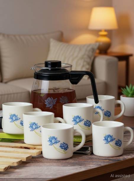 cello Opalware Tea Set with Glass Pot (Carafe) Opalware, Glass Coffee Mug