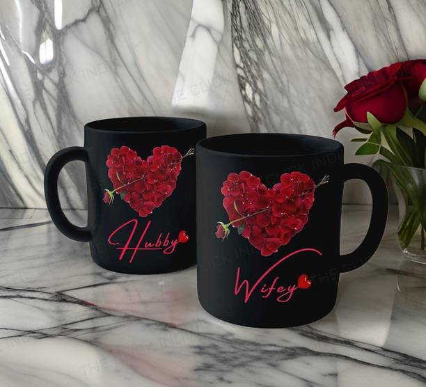THE CLICK INDIA Hubby Wifey Cute Design Best Gift For Couples On Valentine, Anniversary,Wedding Ceramic Coffee Mug