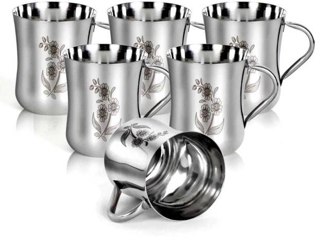 Swarn Bhumi HIGH HEAVY GAUGE WITH FLOWER LASER 100ML TEA MILK Stainless Steel Coffee Mug