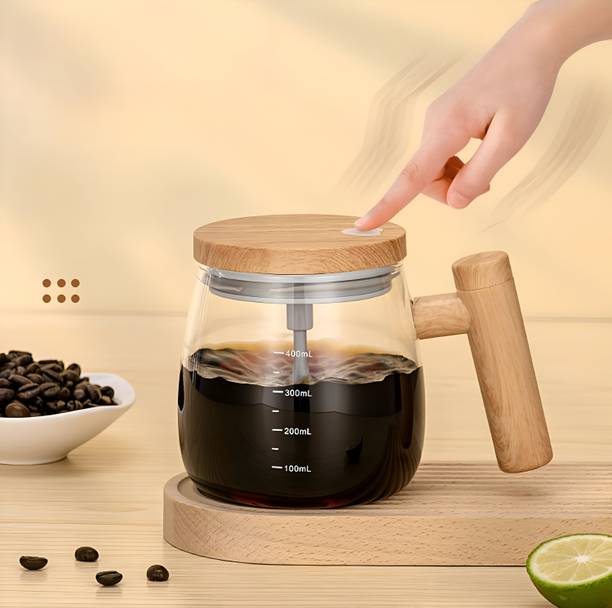 rich mart Self Stirring Electric Automatic Mixing Coffee Cup With Lid for Various Purposes Glass Coffee Mug