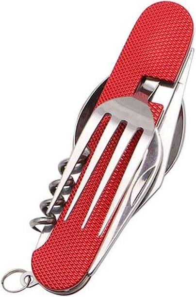 Khandhar Camping Eating Utensils 4in1 SS Fork Knife Spoon Bottle Opener Set 4 Multi-utility Knife