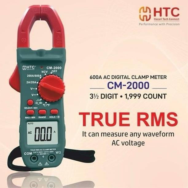 HTY HTC-CM-2000 Non Contact Voltage (NCV) Clamp Torch, True RMS Digital Clampmeter Digital Multimeter