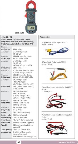 Meco 3690 Auto Digital AC/DC Clamp Meter with Calibration Certificate Digital Multimeter