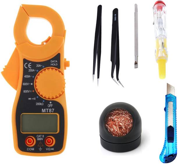 Crafts Haveli MT-87 & Anti Static Tweezer 2Pc & 2in 1 Tester, Tip Cleaner & Knife Cutter Digital Multimeter