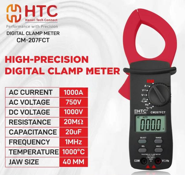 HTY HTC CM-207FCT Digital Ac Clamp Meter 1000A Tester Clip-On-Meter Digital Multimeter