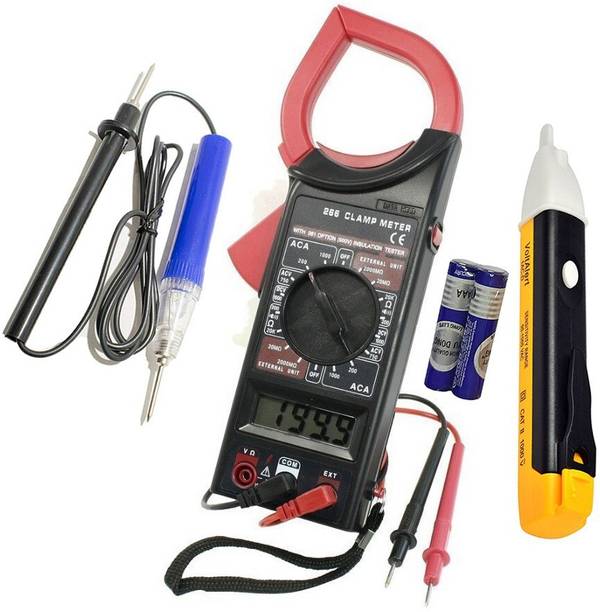Inditrust 1pc Touch less Voltage 1pc Tester Continuity tester and 1pc Digital Clamp Meter Electronic Tester Pocket Clamping Meter for Measuring AC/DC Voltage, AC Current, Resistance, Data Hold & Overload Protection in Portable Mini MT87 Electric Testing Digital Multimeter (Pack of 3) Digital Multimeter