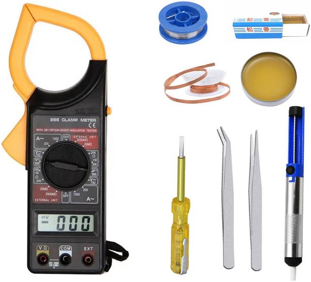 Crafts Haveli DT-266 & 4in1 Soldering Iron Accessories, Tweezer 2Pc, Tester & Soldering Pump Digital Multimeter