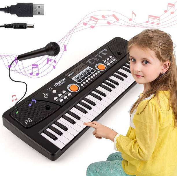 Just97 49 Key Piano Keyboard Toy for Kids P55 dc Power Option+Recording Microphone Multi Colour Keys with USB Charging P55 Analog Portable Keyboard