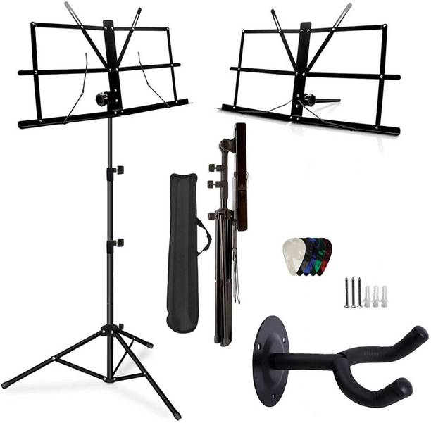 TechBlaze Music Sheet Stand With Guitar Hanger Dual Metal Clip Notation Stand (5 Picks) Notation Stand
