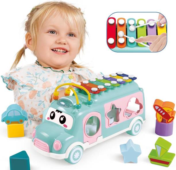 Maa Momai Toys SmartKids Musical Activity Bus Shape Sorter with Xylophone Toy