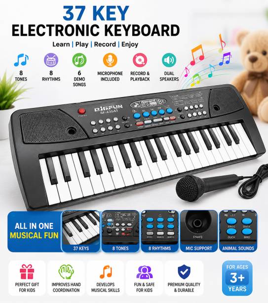 Toys Adventure 37 Keys Electronic Piano Keyboard Toys for Kids with Mic, Recordi
