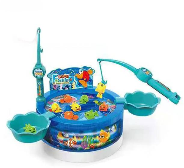VAALYATOYS Rotating Fishing Game with Colourful Fish Figures and Rods