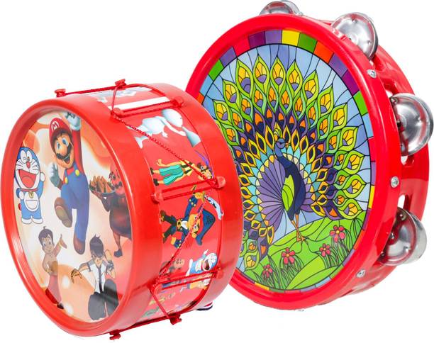 khushi enterprise Musical Khanjari(23.7x5cm) with small drum(17.4x9.2cm)