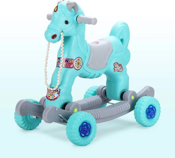 Playzip 2-in-1 Kids Horse Ride-On & Rocker Toy | Push & Ride Baby Horse with Wheels