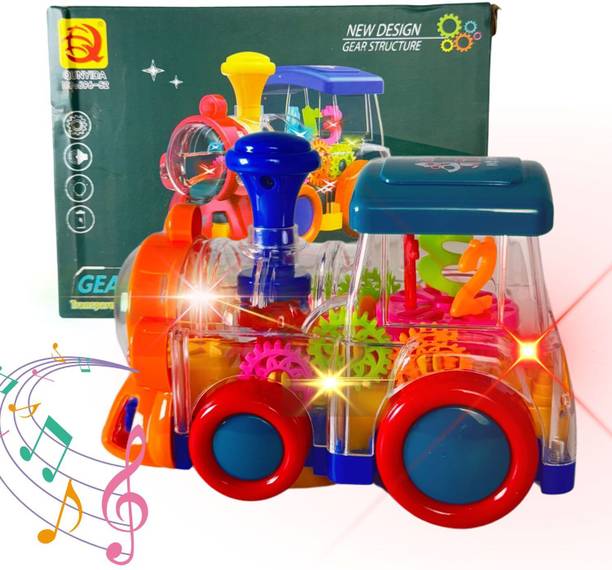 MM toys Mini Musical Engine Toy Train | 3D Lights & Sound | Transparent Bump & Go Train