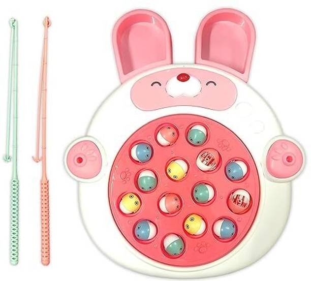 TOYZENZY Fishing Game Toy for Kids,Bunny Rabbit Musical Rotating Board with 2Fishing Rods