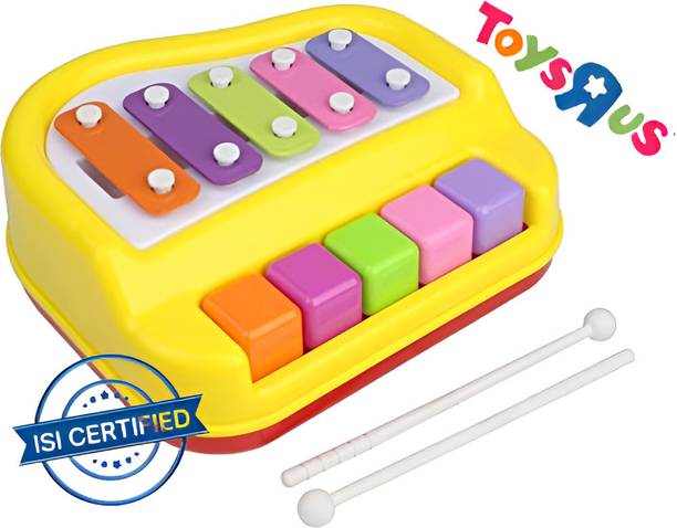 Toys R Us Bruin 2 in 1 Babys Piano Xylophone Toy 5 Multicolored Keyboard for Baby Boy and Girl