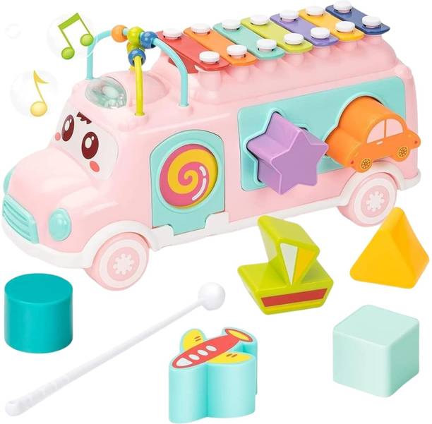 Maa Momai Toys Musical Shape Sorter Bus with Xylophone & Learning Blocks Toy
