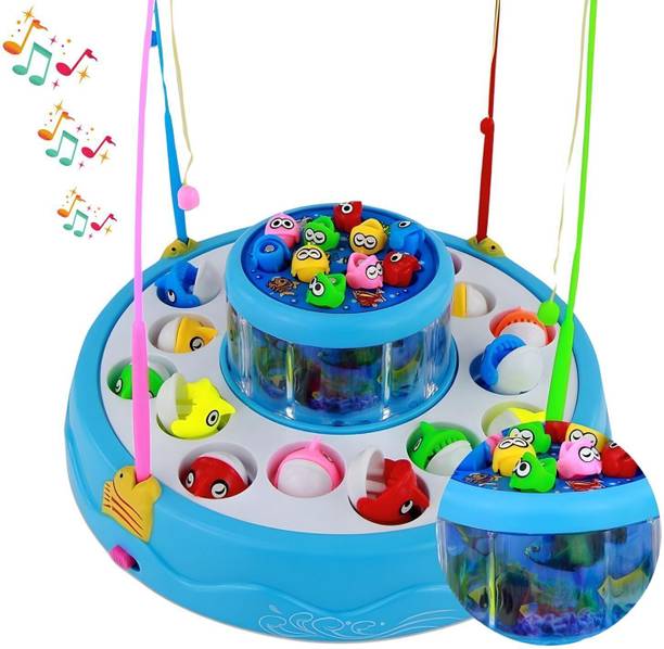 MM toys Premium Fishing Game Toy With 26 Fishes, 4 Poles, Lights & Music | 2 To 4 Player