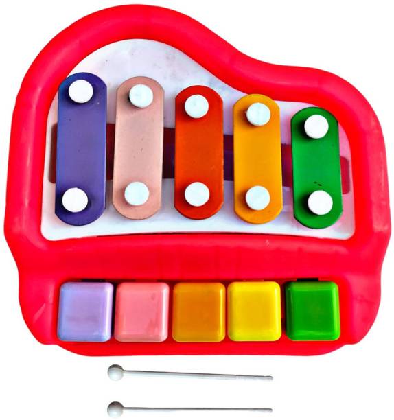 Toyporium Small 2 in 1 Musical Xylophone & Piano Toy for Kids with 5 Multicolored Keys 27