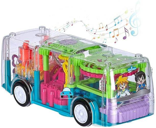 thriftkart Biggest Transparent Bus Concept 360 Degree Rotation Bump & Go Gear Musical 3D Transparent Bus Toy with Light & Sound Effects (Multicolor)