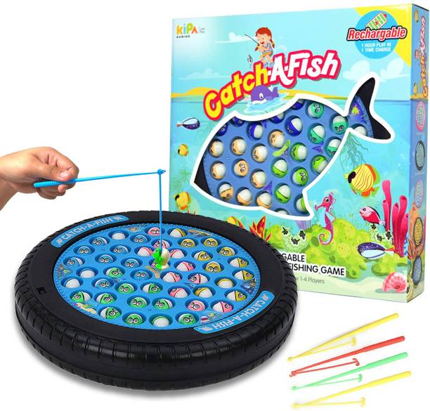 KIPA GAMING Rechargeable Fish Catching Game with Music & Rotating Board for Kids - 45 Fishes