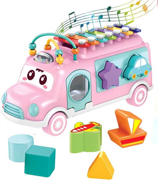 ADKD Xylophone Music Bus for Kids With 7 Blocks Shap Sorter - Colour May Vary