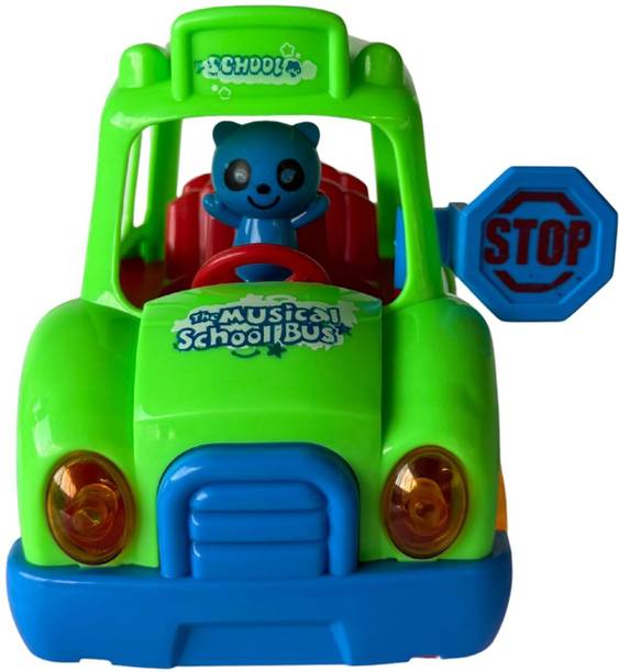 LILPLAY Bump & Go School Bus Toy for Kids,Sound Toy Vehicle with Music & Lights