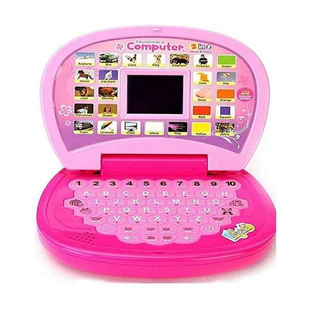 Kikee Toys Digital Educational Laptop for Kids - Learn Alphabets, Numbers, Words, Music and Play Games (Pink)