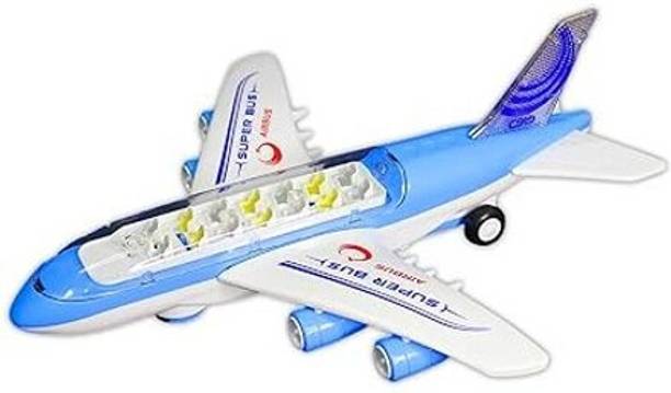 Budetto Aeroplane Bus Toy with Lights & Sound Battery Operated, Universal Wheel
