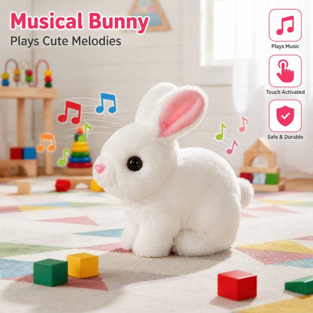 S sukan tex Soft Musical Bunny Rabbit Toy for Kids Cute Plush Sound Toy White