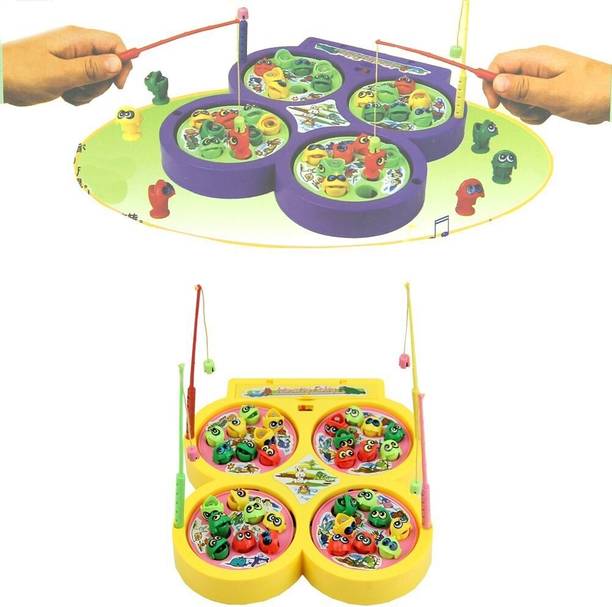 GoBaby Fishing Game for Kids with Sound, Include 32 Pieces Fishes and 4 Fishing Rod