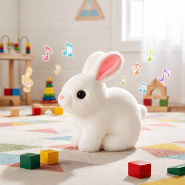 S sukan tex Cute White Musical Rabbit Toy Plush Bunny with Music for Kids Gift