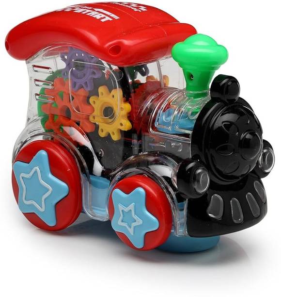 Meesaj Toy Musical Gear Train - Transparent Toy with Lights & Bump & Go Action for Kids
