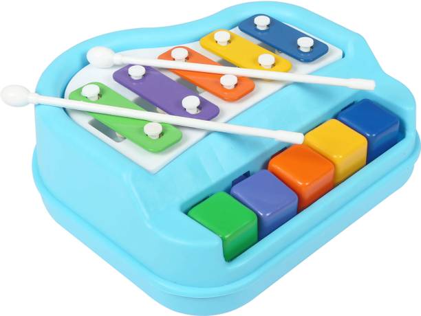 KOBBET 2 in 1 Mini Piano and Xylophone with 5 Multicolored Keys | 2 Sticks |Great Gift