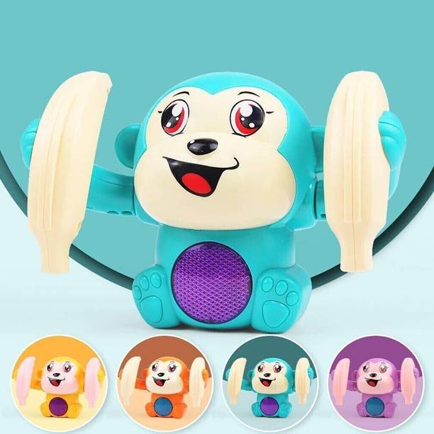 Galactic Electric 360 Degree Rotation Dancing and Spinning Rolling Doll Tumble Monkey Toy Voice Control Banana Monkey with Musical Toy with Light and Sound Effects and Sensor (Mix Colors (Multicolor, Pack of: 1)
