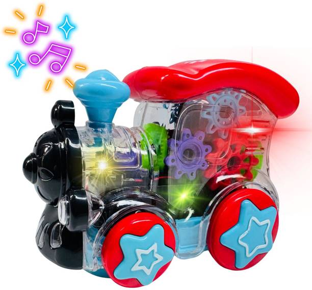 MM toys Mini Musical Engine Toy Train | 3D Lights & Sound | Transparent Bump & Go Train