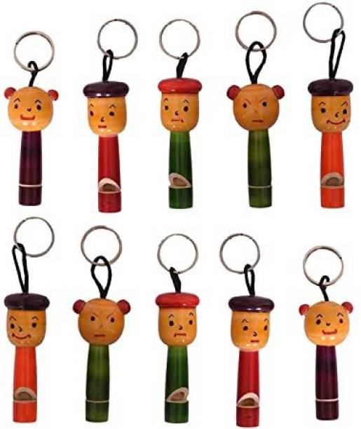 TRU TOYS Wooden Handcrafted Whistle Keychain Channapatna Toys (10 Pcs, Whistle Keychain)