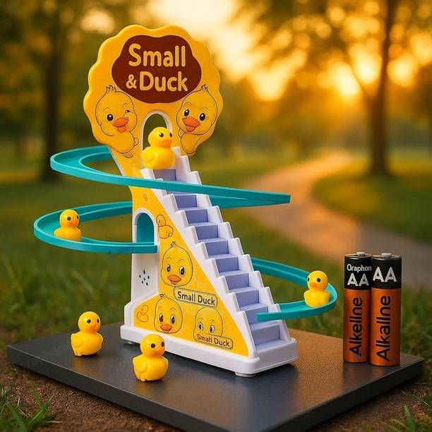 BTC Duck Slide Toy Set,Duck Track Toys for Kids - Small Ducks Stair Climbing Toys