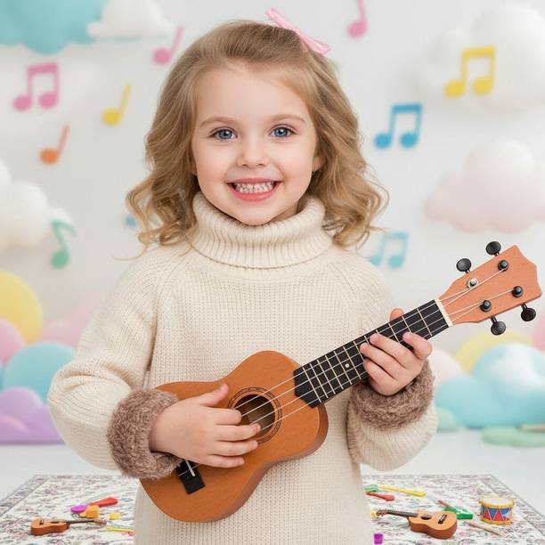A Cube 17 Inch Mini 4 Strings Guitar wooden finish Plastic Guitar for kids