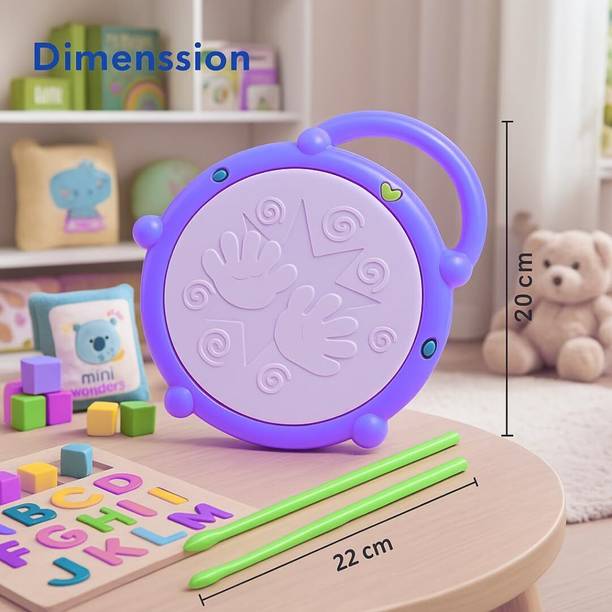 WORLD OF TINY Flash Drum Toy with 2 Mallets for Kids | Multicolor 3D Lights & Music