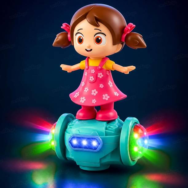 CLAYBOONS Musical Dancing Girl Toy with 360° Rotating Wheels, Flashing 3D Lights & Music