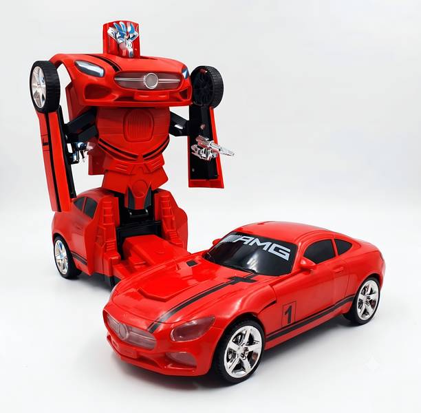 Playvance 2 in 1 Automatic Deform Robot Car Toy with Music & Lights for Kids, Battery run
