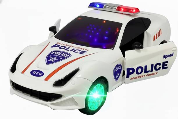 zestify commerce Police Car with LED Lights, 360° Rotation Realistic Sirens, and Bump & Go Action