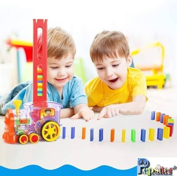 Pepstter Domino Train Car Set Kids Sound Light Automatic Laying Domino Brick